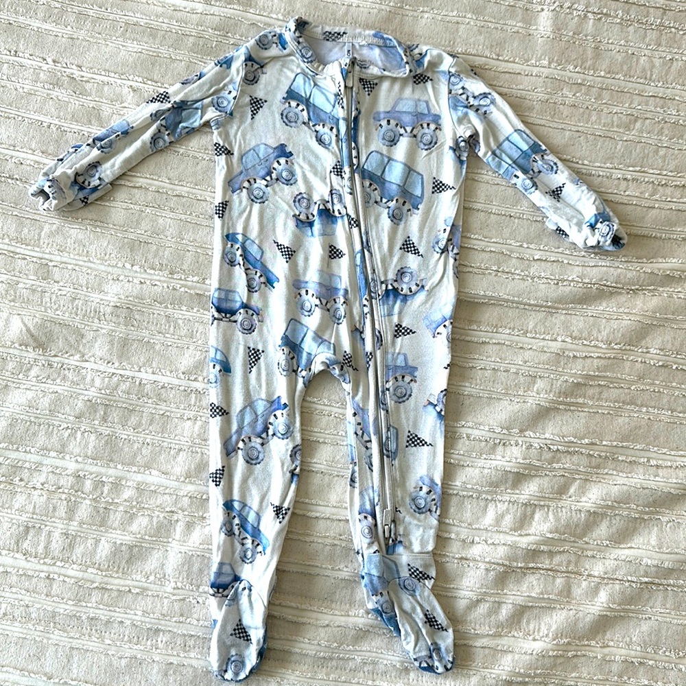 Posh Peanut Zipper Footie - Franklin trucks and checkers